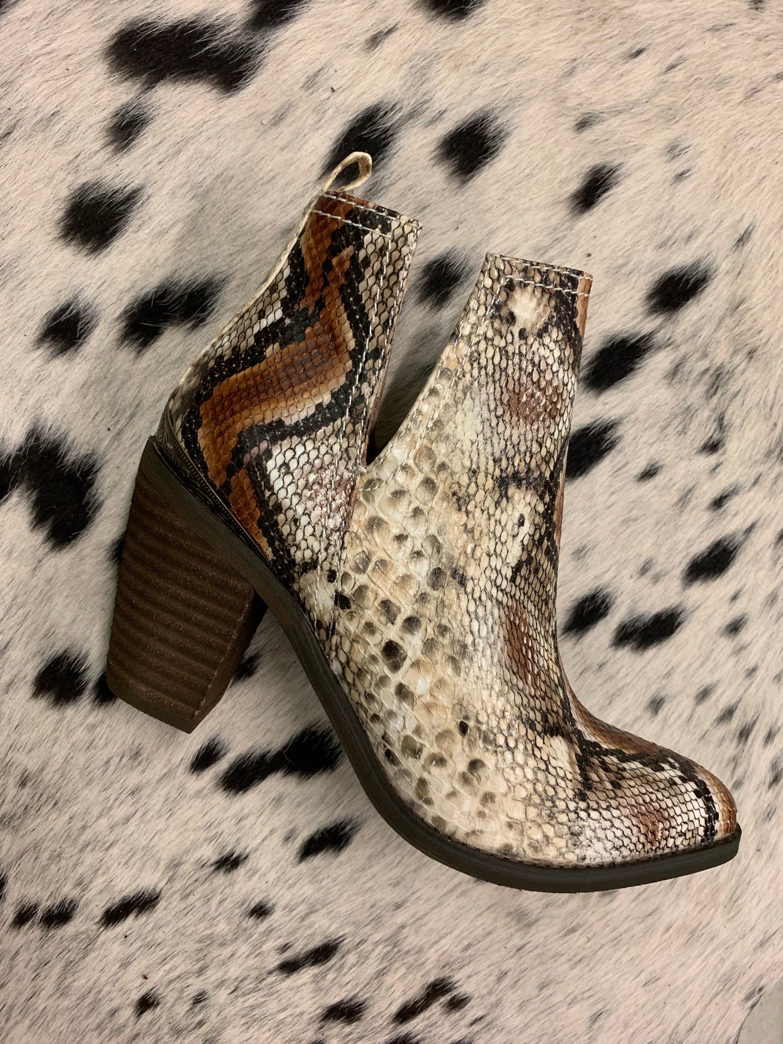 volatile snakeskin booties