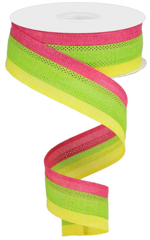 1.5 Stripe Ribbon | Pink, Blue, Lime Green