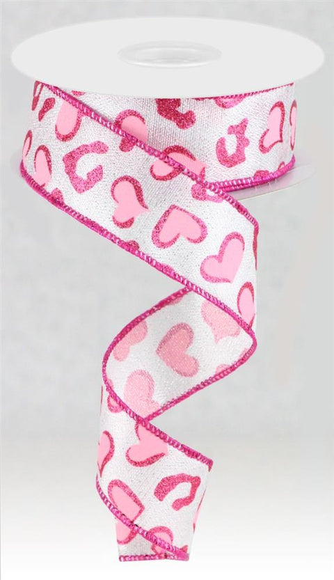 Love Letters, 2.5”, Valentines Ribbon, Wired, Natural, Hot Pink