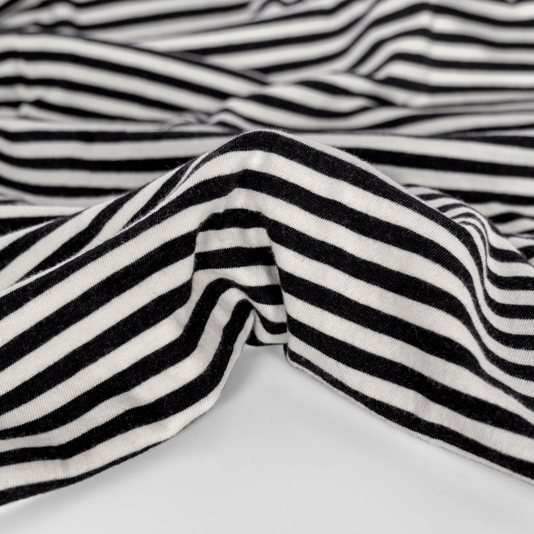 Striped Organic Cotton Jersey - Ivory/Black | Blackbird Fabrics
