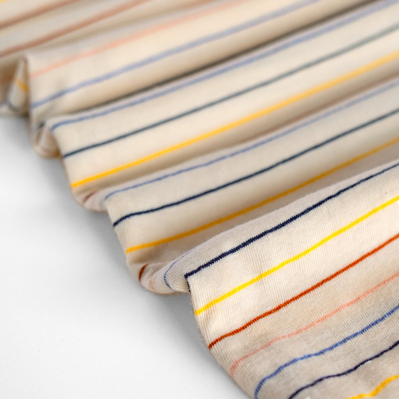 Micro Stripe Cotton Jersey - Cream/Multi | Blackbird Fabrics