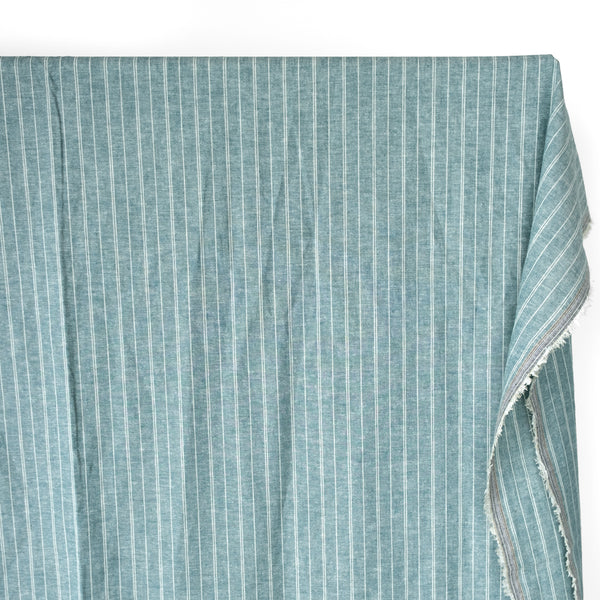 Striped Hemp & Organic Cotton Chambray - Teal/Ivory | Blackbird Fabrics