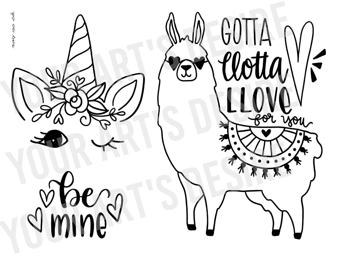 Llama / Unicorn - Valentine's Day Coloring Bisque - Your ...