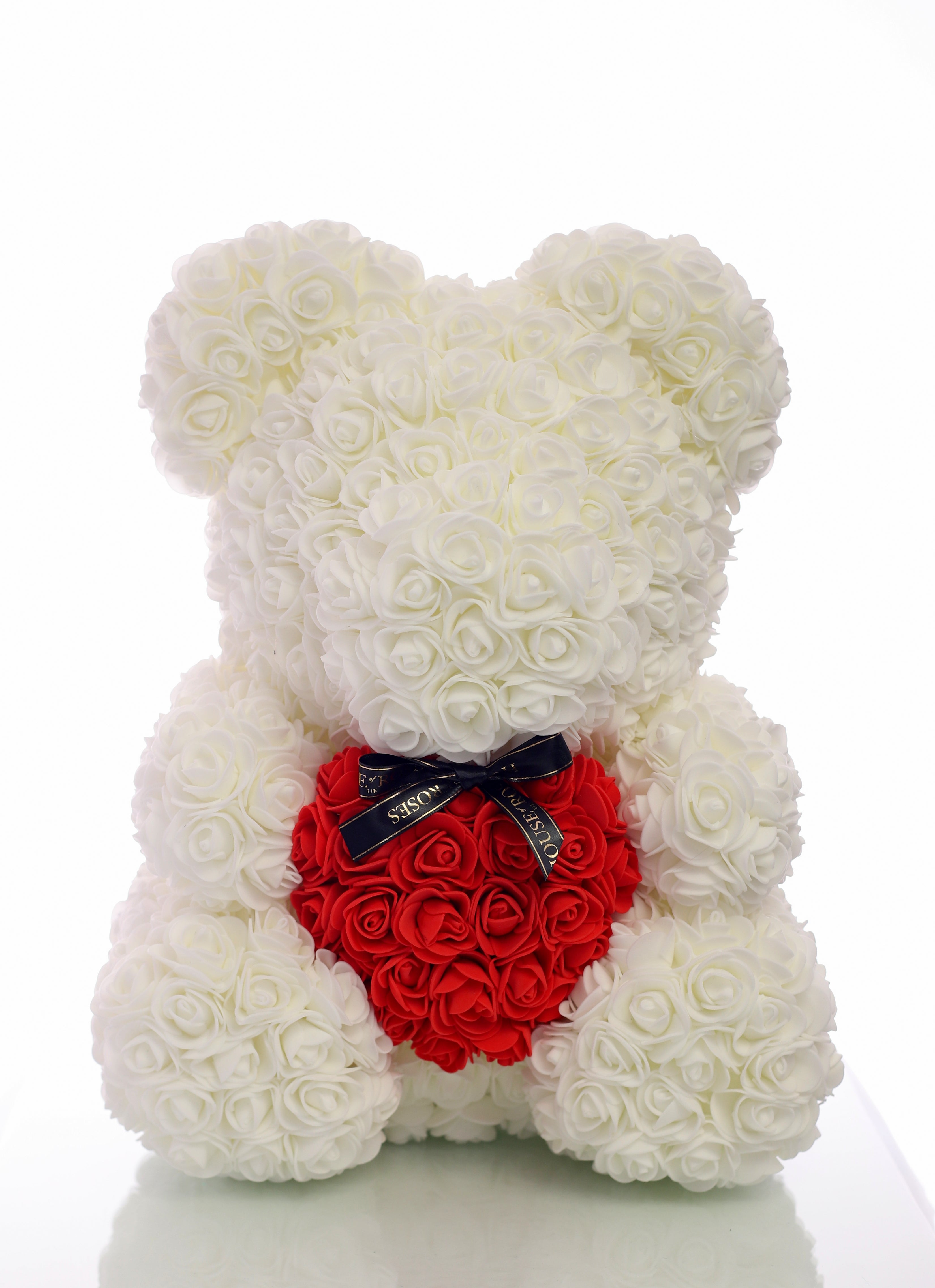 white rose bear with red heart