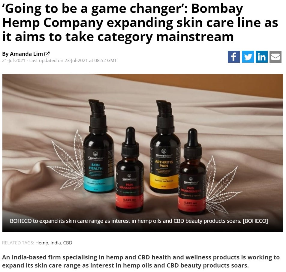 
‘Going to be a game changer’: Bombay Hemp Company expanding skin care line as it aims to take category mainstream, Cosmetics Design-Asia, 21st July 2021
