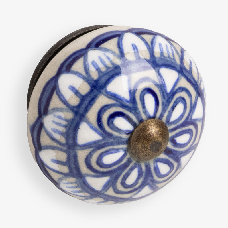 Ceramic Drawer Knob Blue & white Leaves – Alfresco Emporium