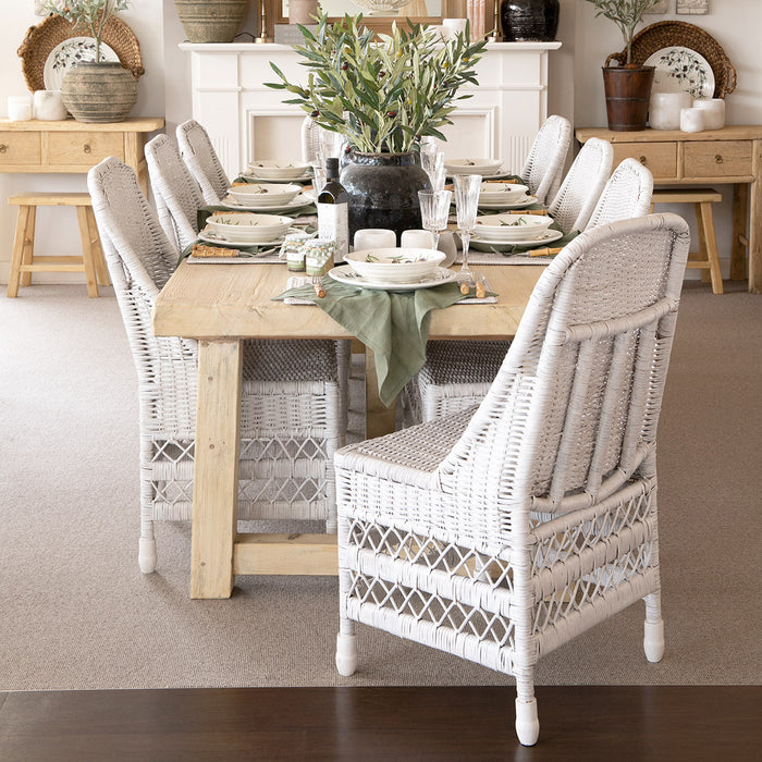 oak table and rattan chairs