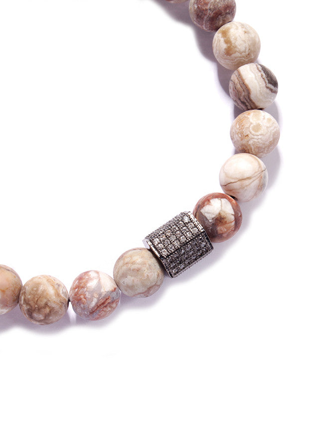 "Mars" White & Brown Bead Bracelet with Pave Detai