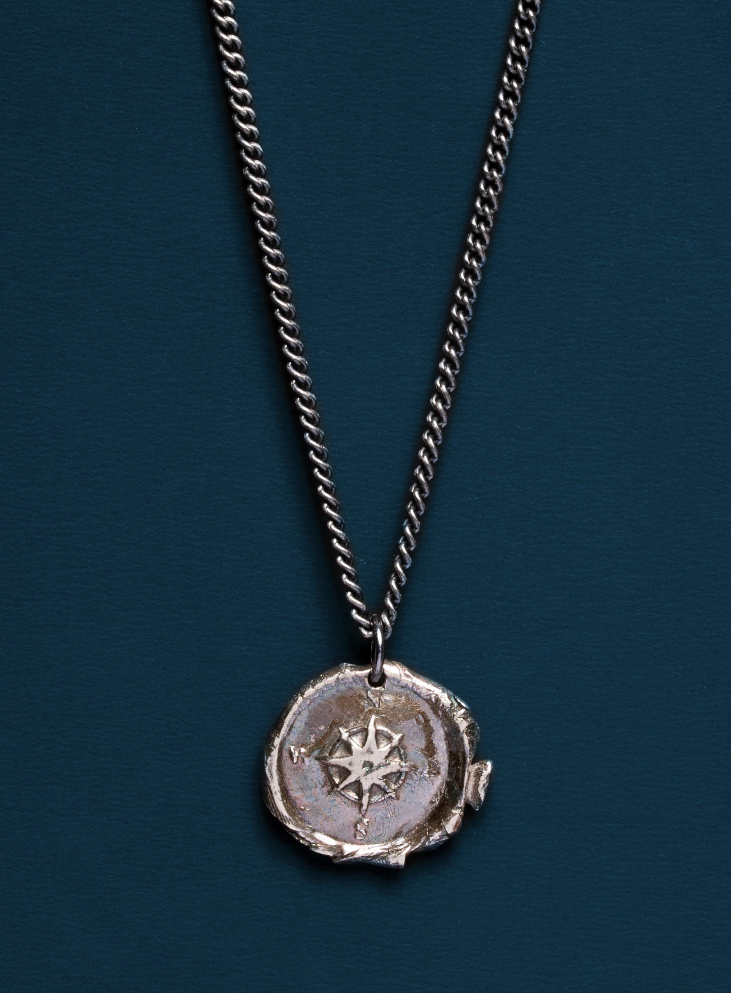 Sterling Silver Wax Seal Compass Necklace for Men
