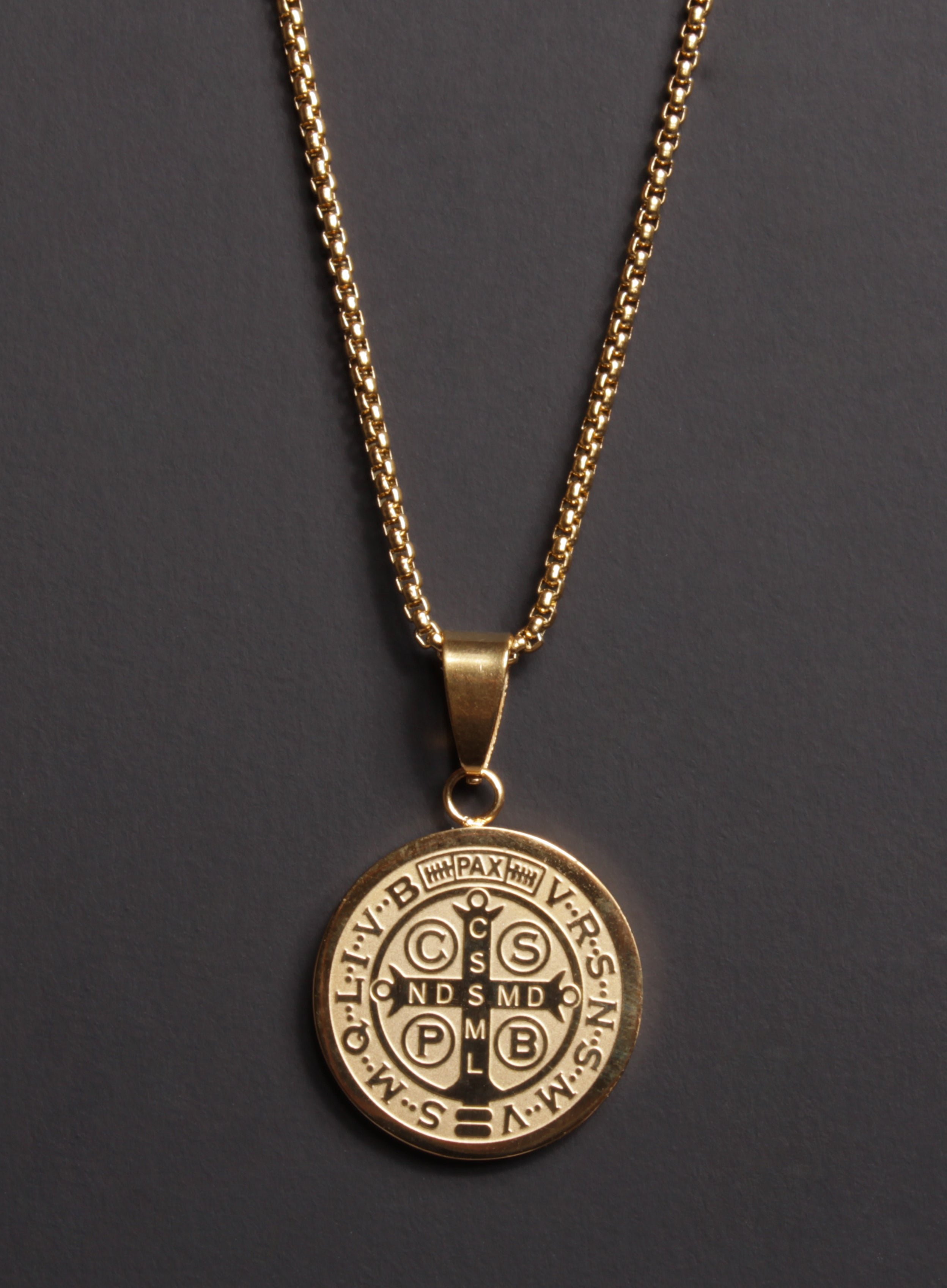 Gold Plated St. Benedict Medal Men's Necklace (LARGE)