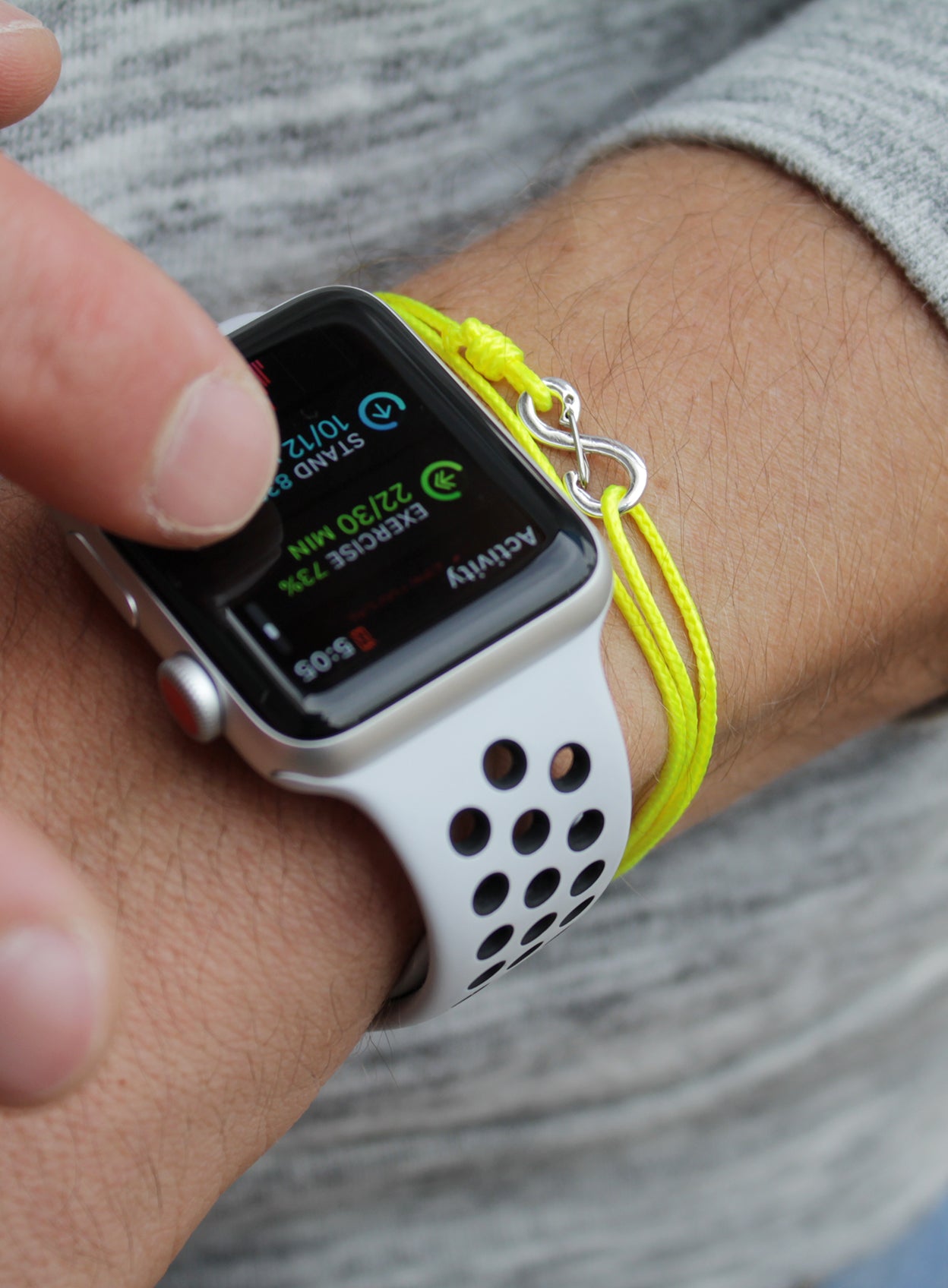 Infinity Bracelet - Neon Yellow cord men's bracelet with silver clasp