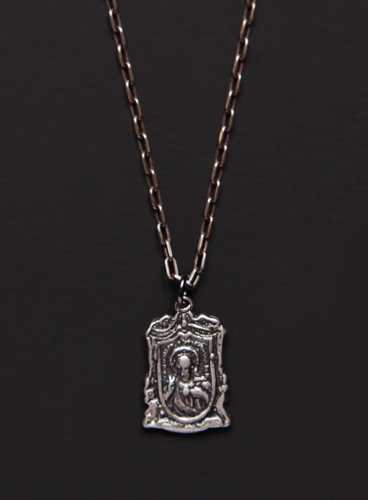 Sacred Heart of Jesus / Virgin Mary Silver Necklace for Men