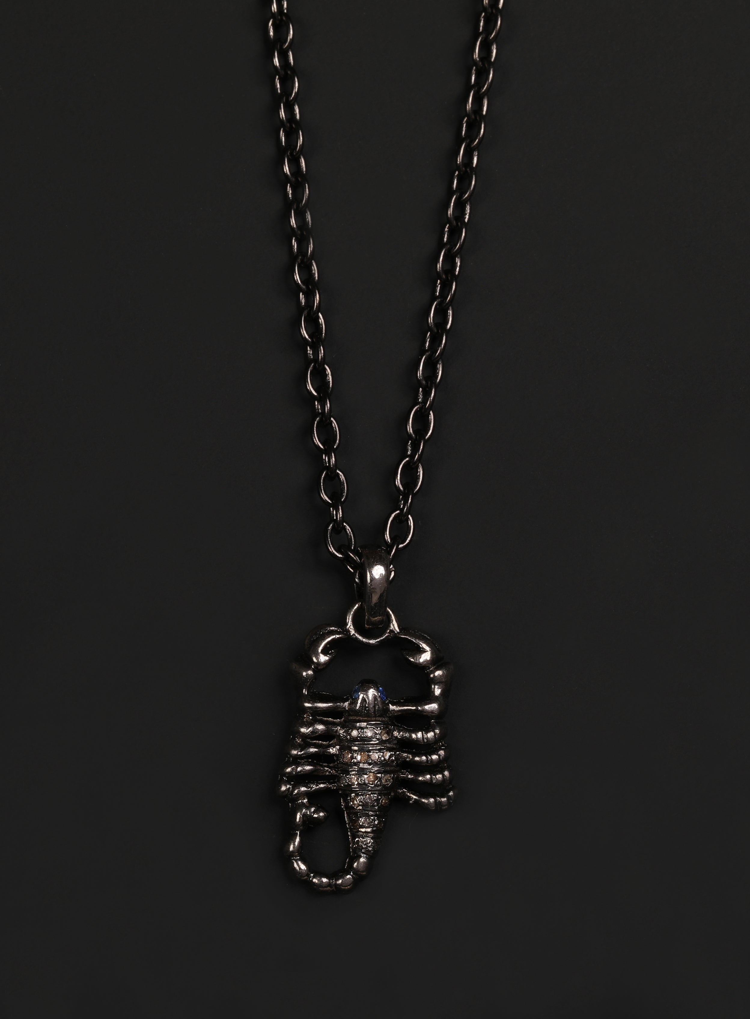 Diamond and Sapphire Sterling Silver Scorpion Necklace for Men