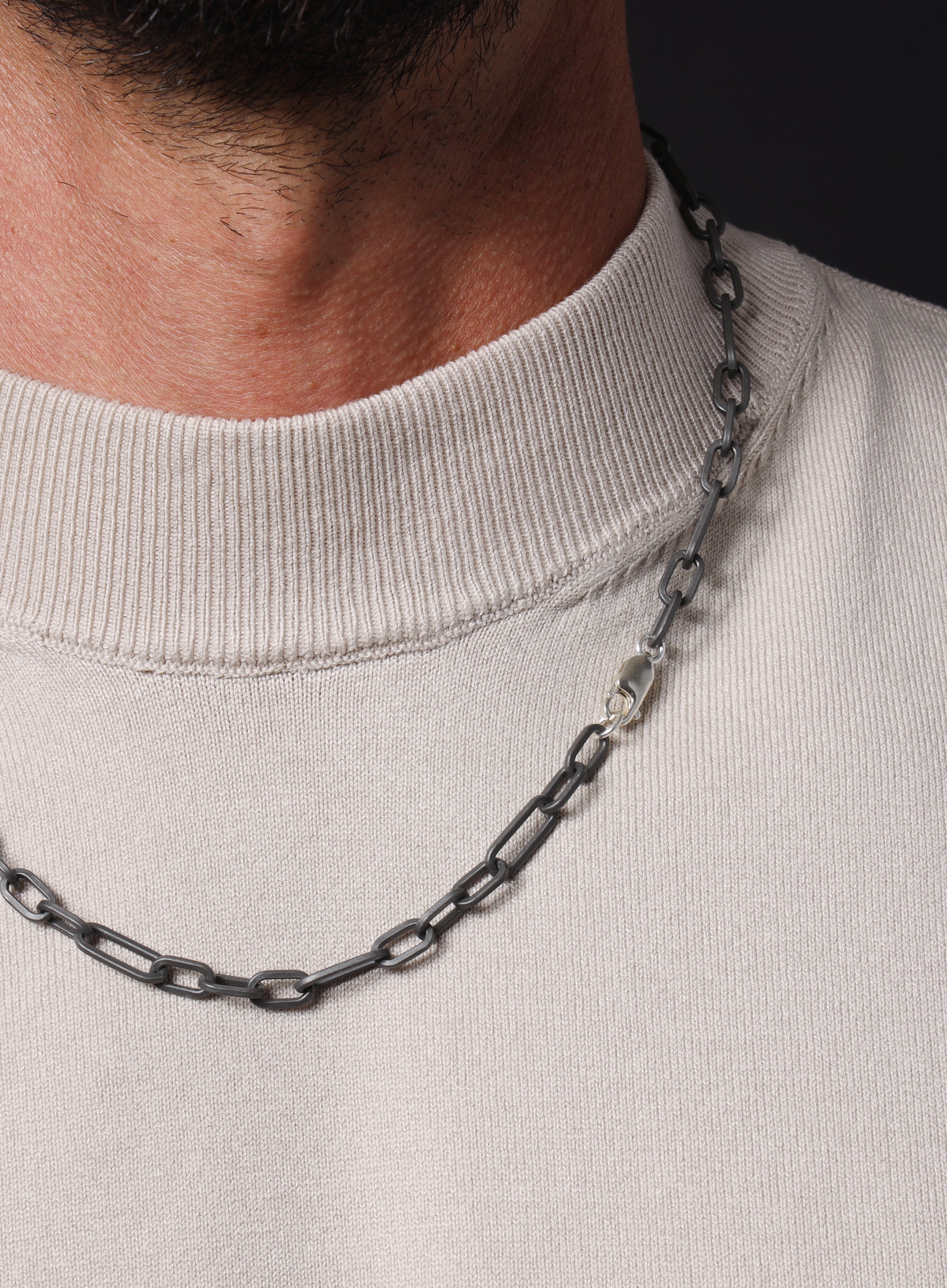 925 Titanium Coated Sterling Silver Figaro Inspired Chain Necklace for Men