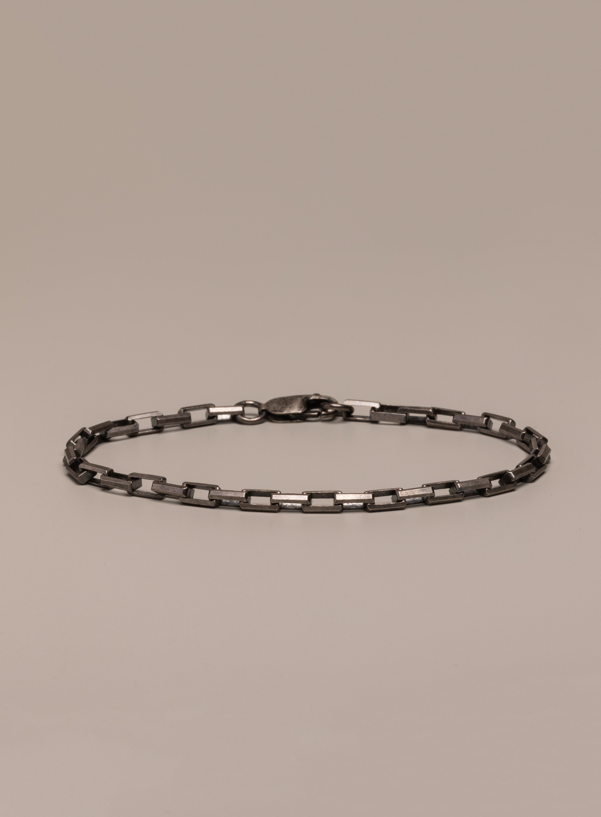 925 Oxidized Sterling Silver Elongated Box Chain Bracelet