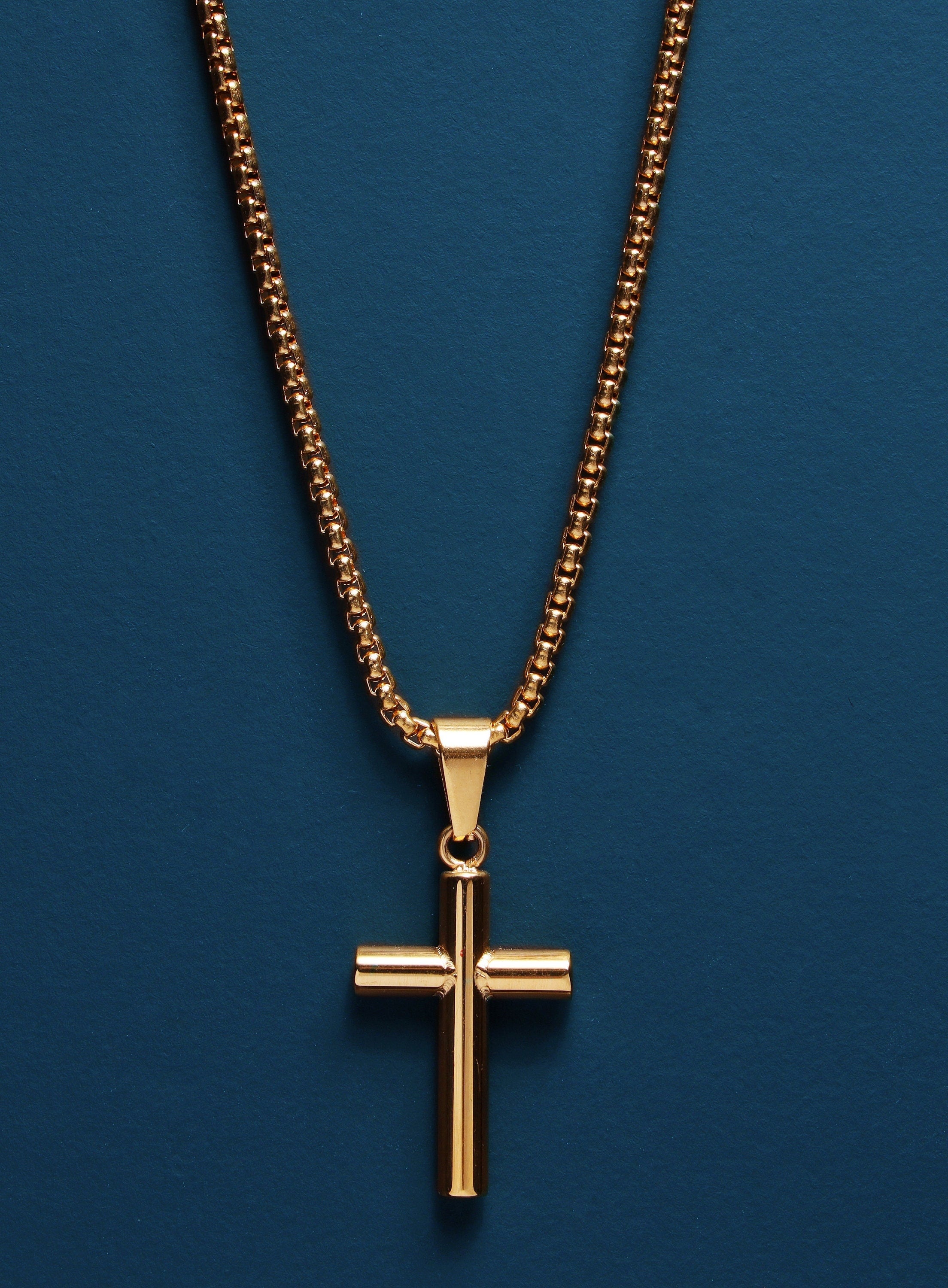 Men's Bamboo Gold Cross Pendant Necklace