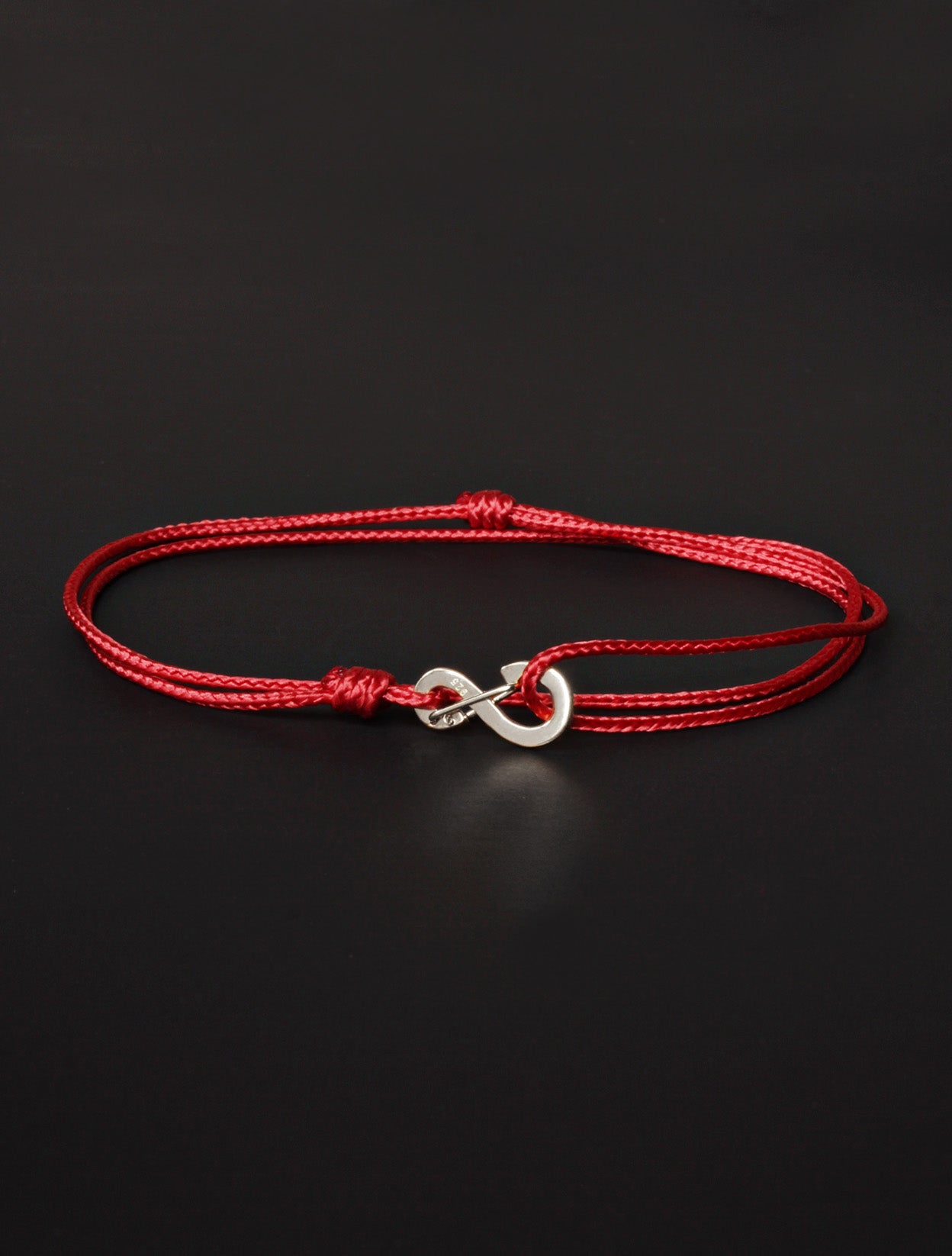 Infinity Bracelet - Red cord men's bracelet with silver clasp