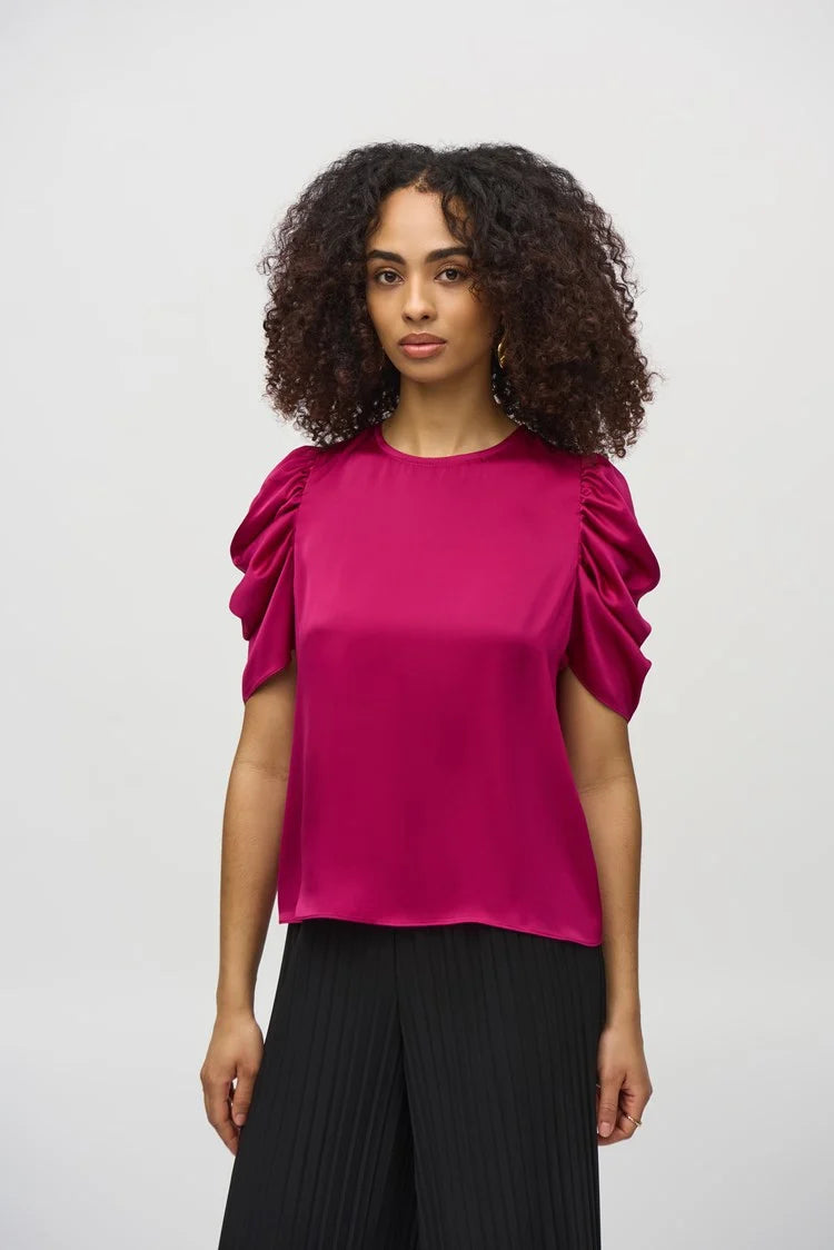 Joseph Ribkoff Satin Top with Shirred Sleeves