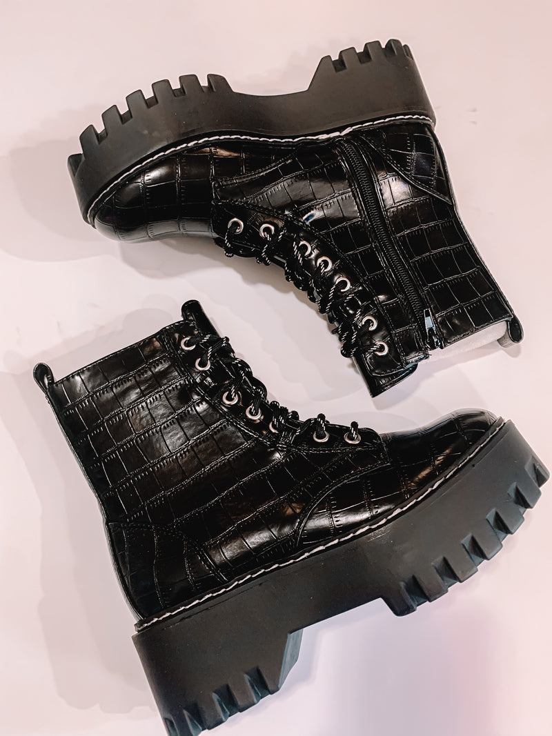 black platform combat boots