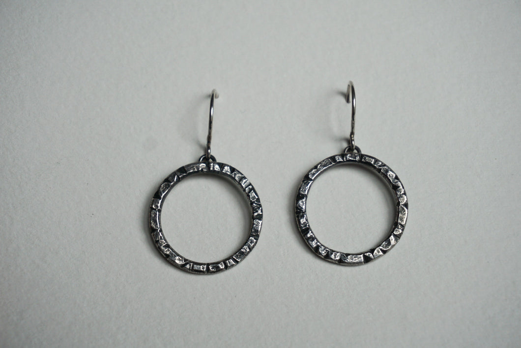Textured sterling silver dangle hoops