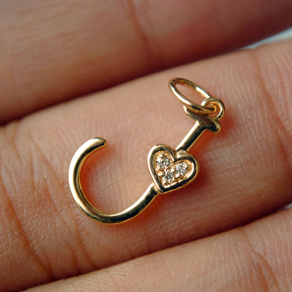 Tiny Initial Diamond Charm in 14K Gold , Alphabet Heart Necklace ...