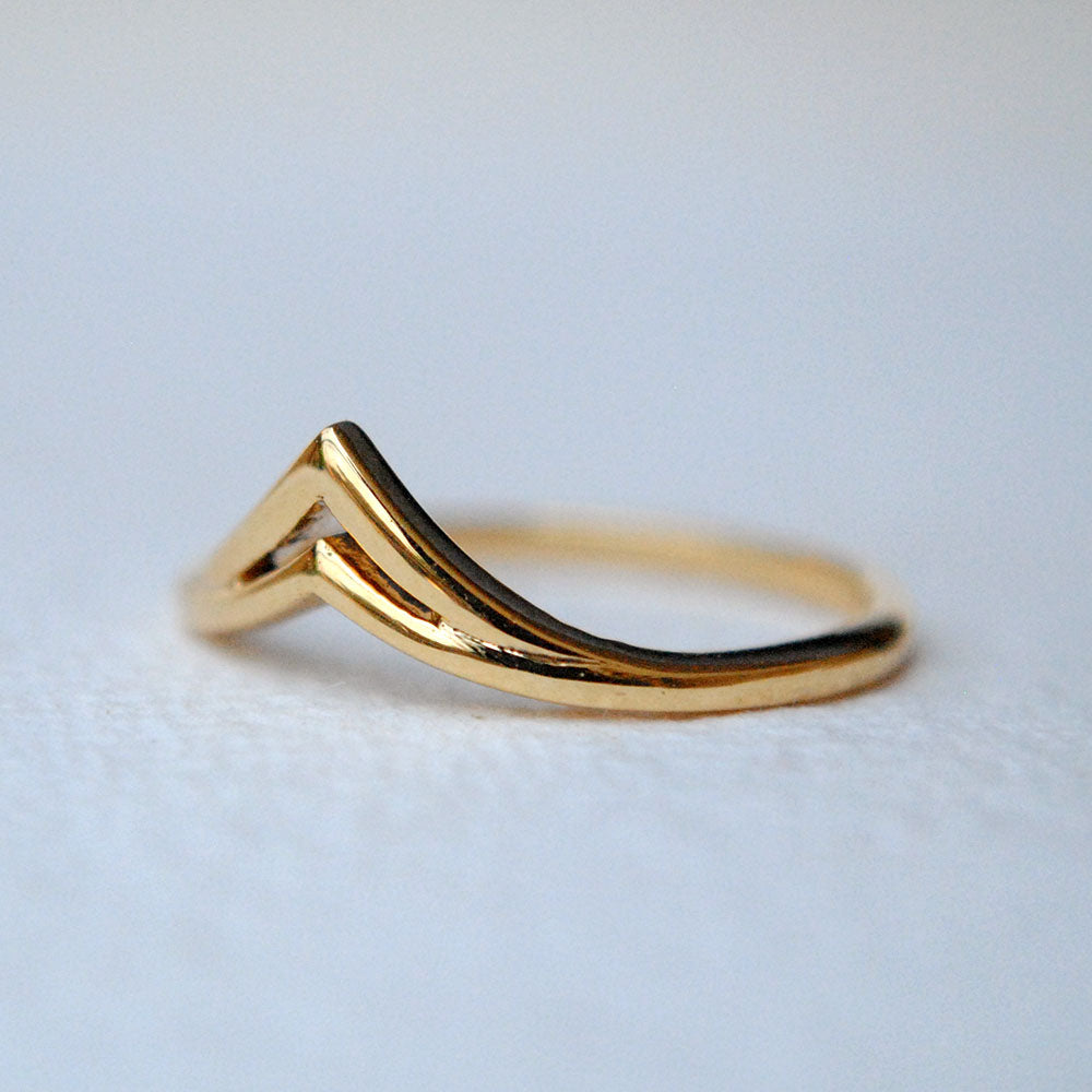 14k Gold Double Chevron Stackable V Ring Minimalist Gold Ring Lr1087 Abhika Jewels