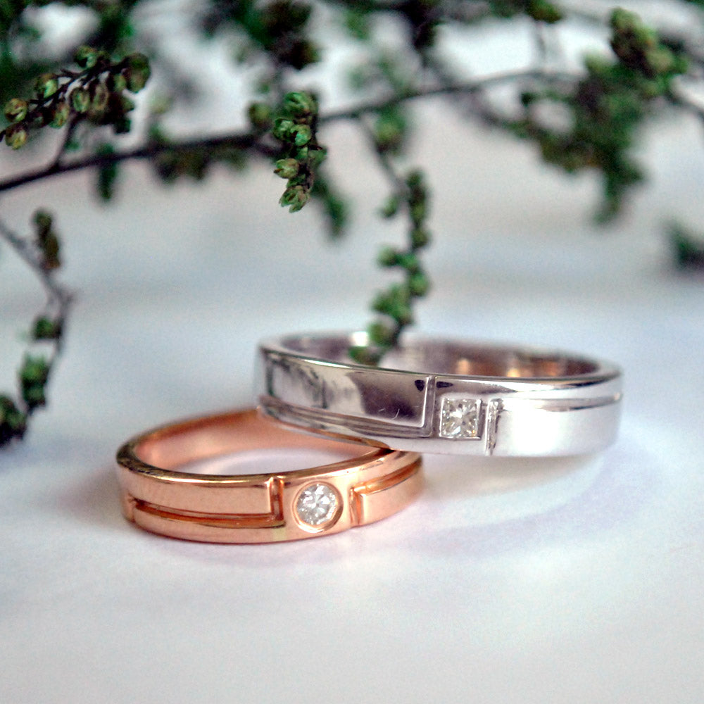 Gold Couple His & Her Wedding Band Ring Set | Bride Groom Wedding ...