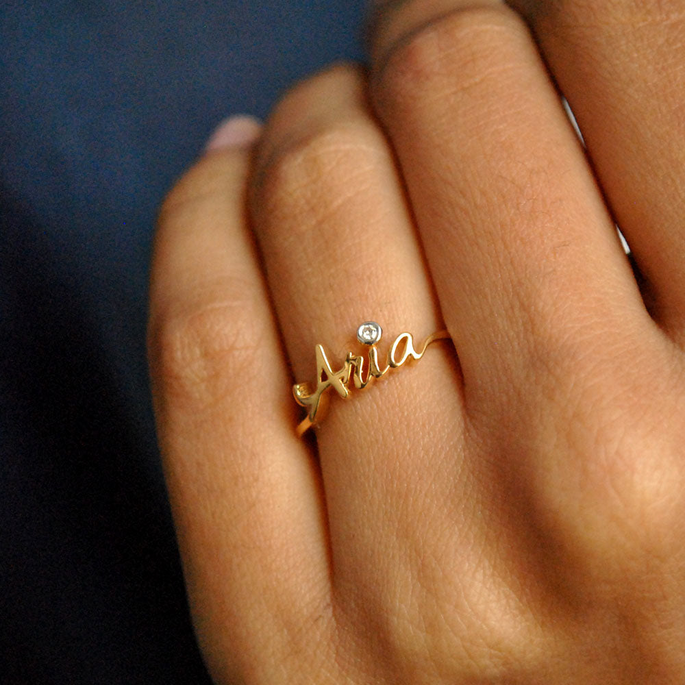 Textured Custom Name Band Ring in 14K Yellow Gold