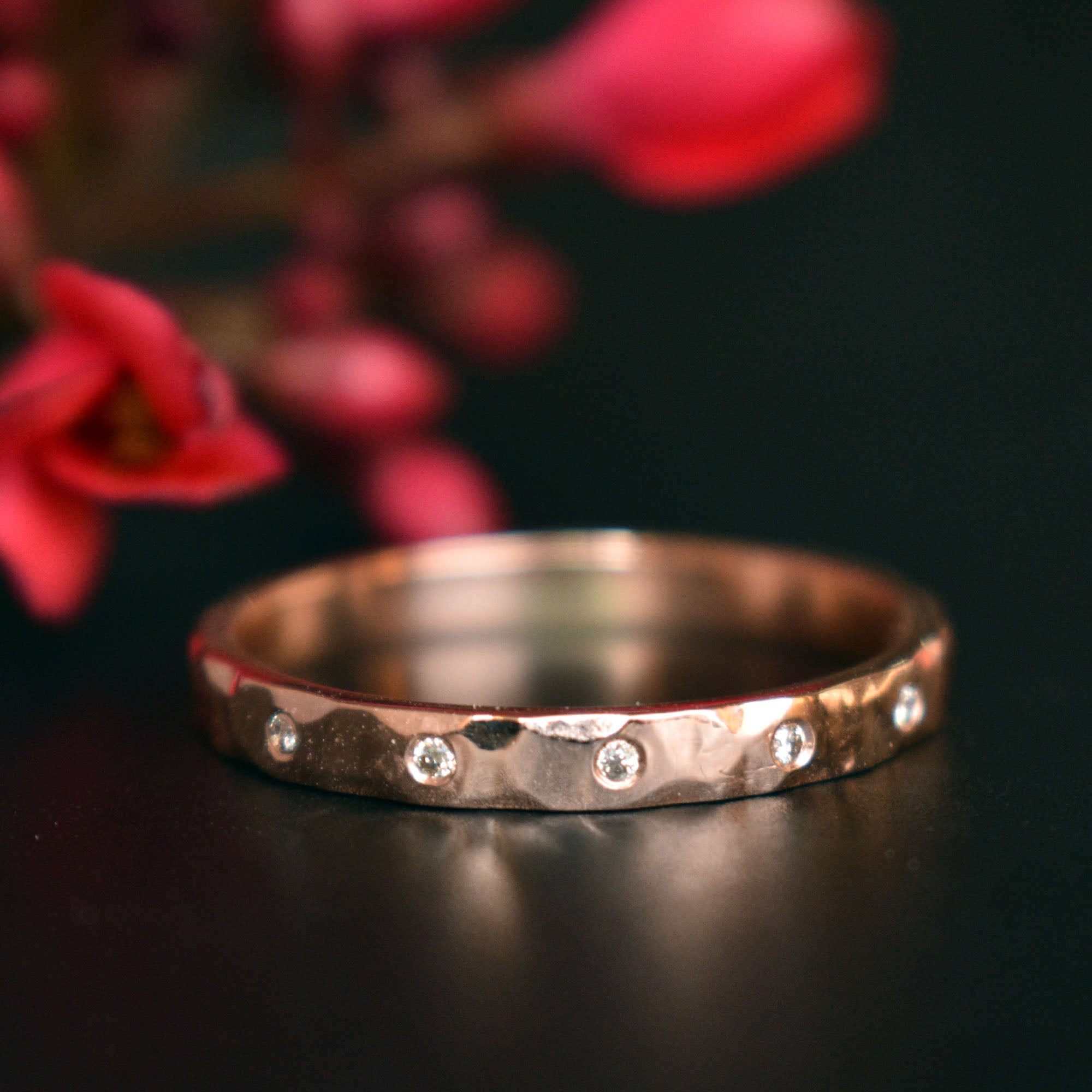 2mm Hammered Gold Ring with flush set 