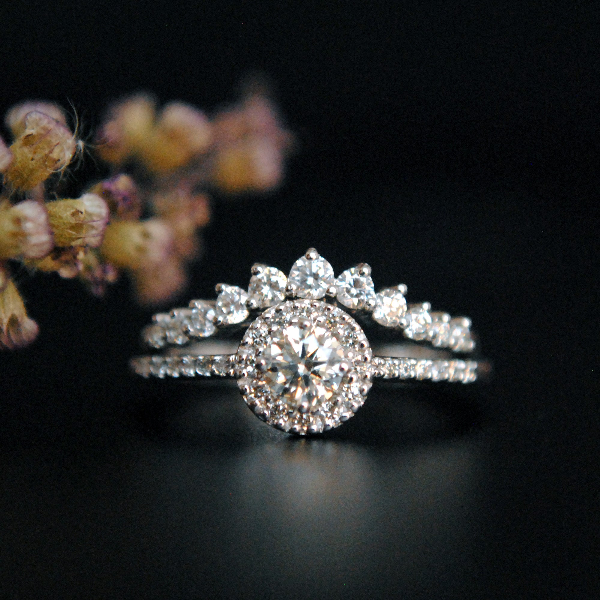 diamond studded engagement ring