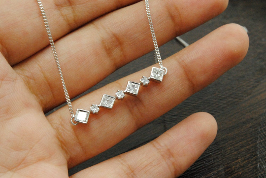 princess cut diamond bar necklace