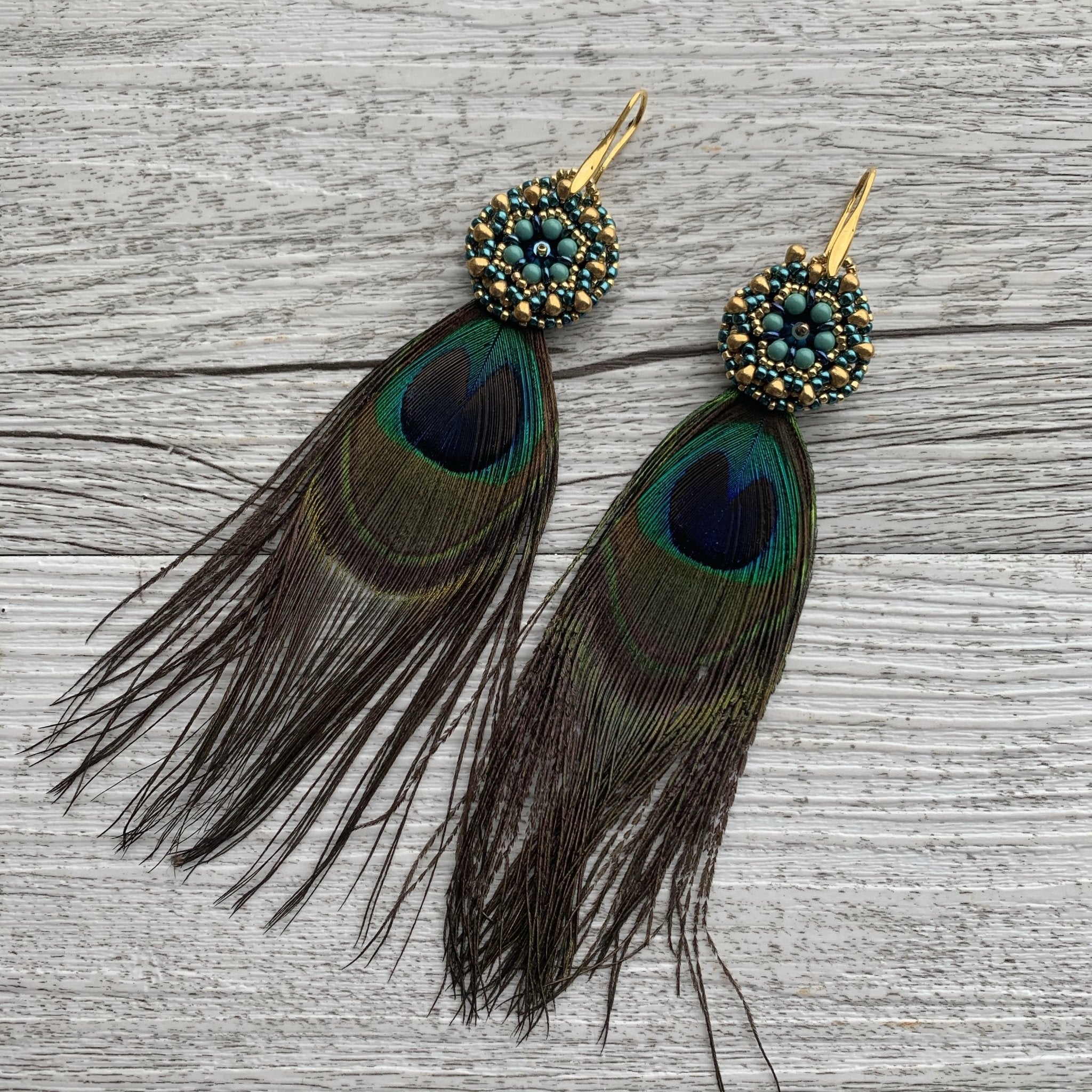 peacock feather earrings