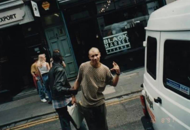 Goldie Out Front of Black Market Records 1991