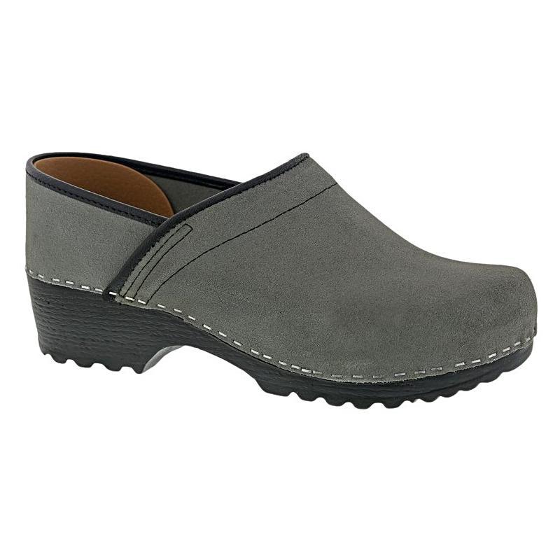 grey suede clogs