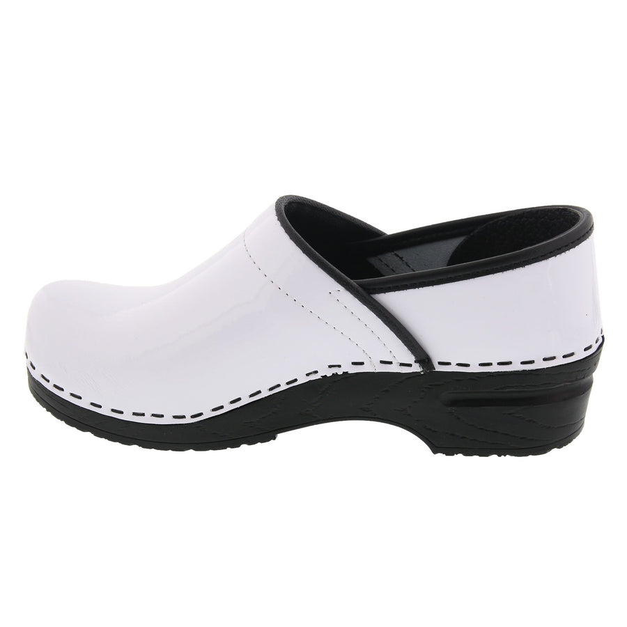 white leather clogs