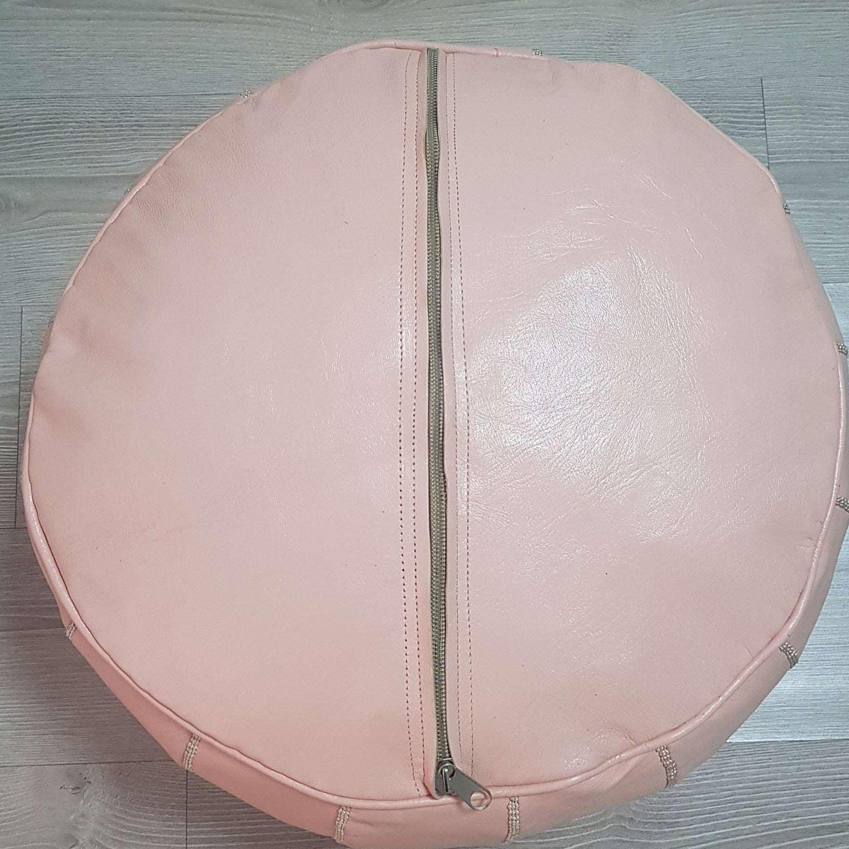 Round Leather Pouf Nude Pink 7731