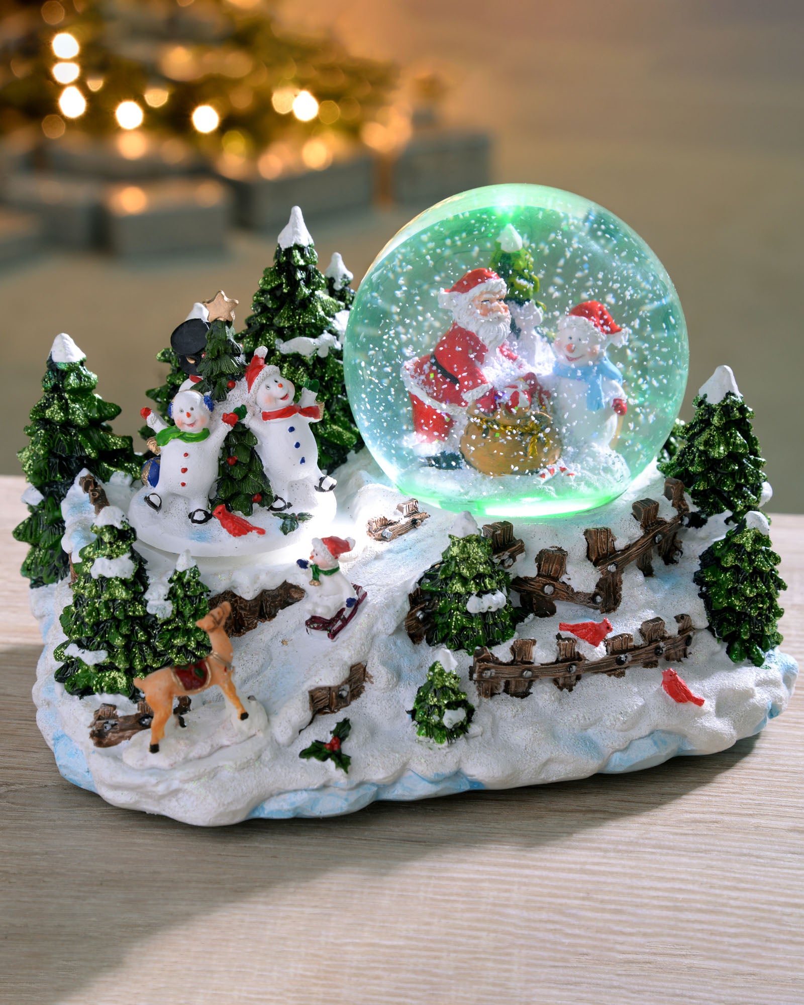 Santa & Snowman Snowing Scene with Snow Globe Christmas Decoration, 22 ...