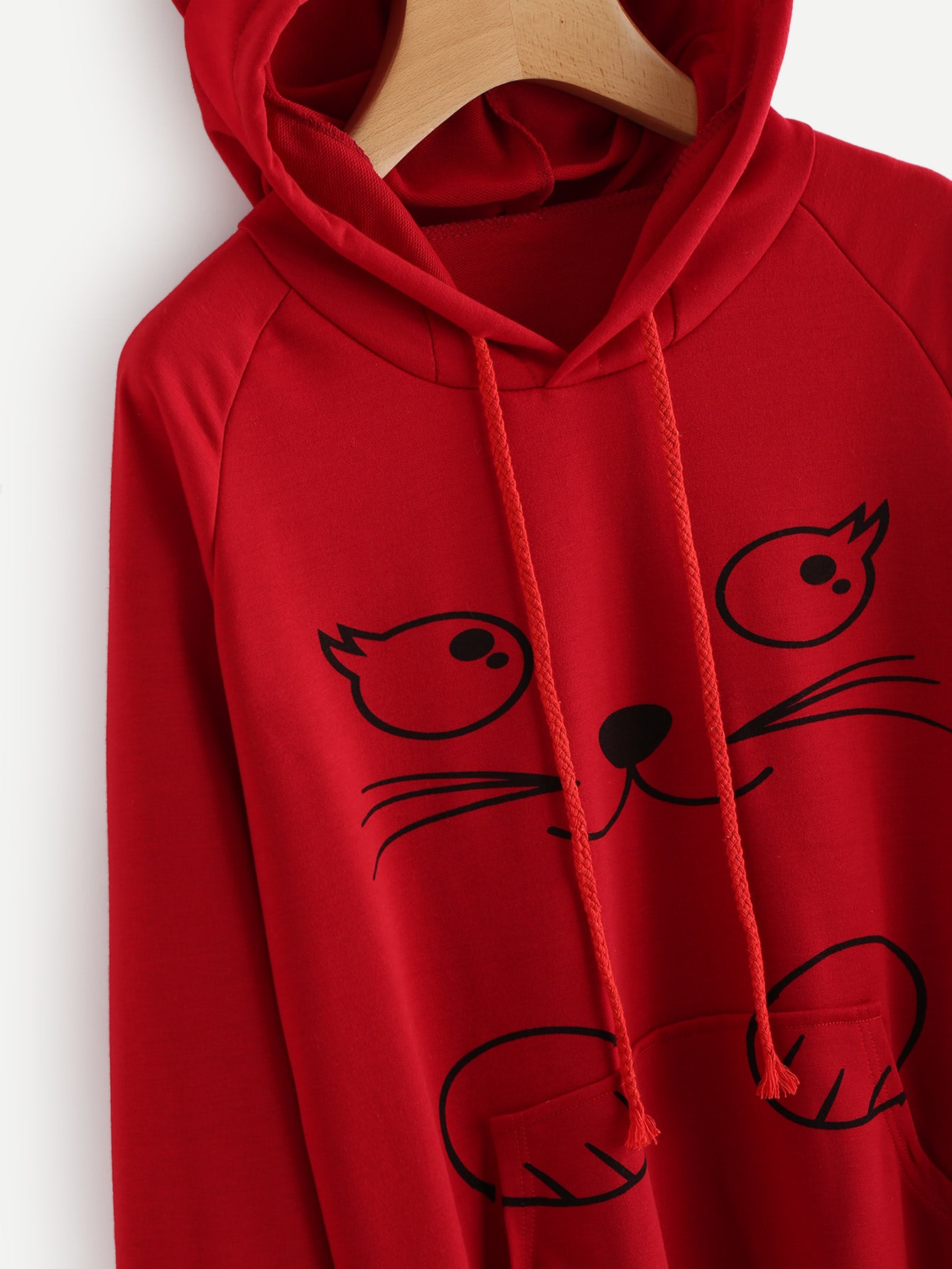 contrast cat ear cartoon print hoodie