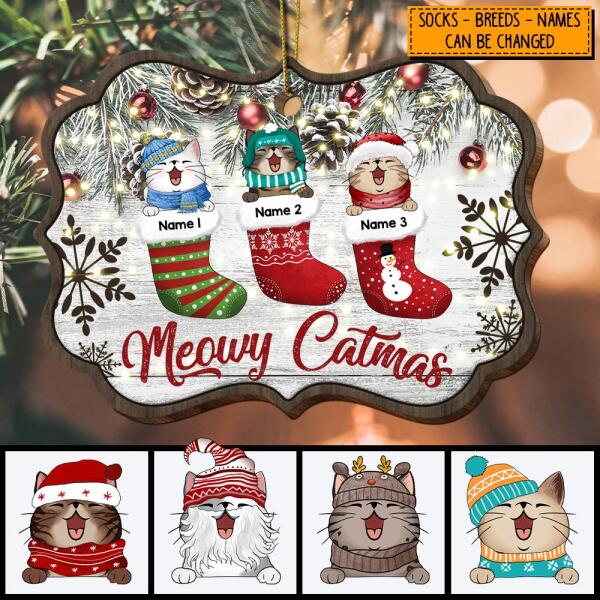 Meowy Catmas Old White Wooden Ornate Shaped Wooden Ornament - Personalized Cat Lovers Decorative Christmas Ornament
