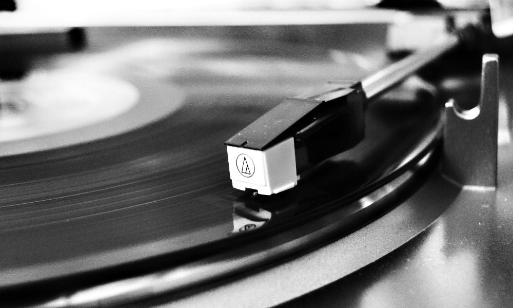 Stylus needle on vinyl record playing