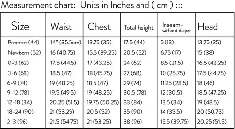 onesie size chart