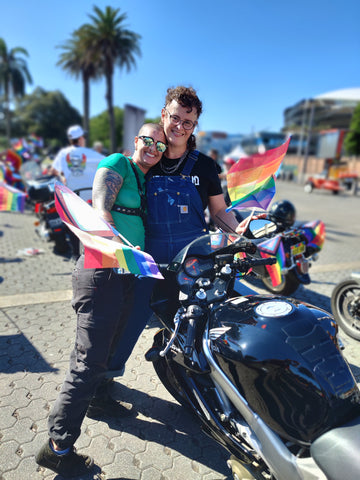 rae from origami customs in Dykes on Bikes at sydney world pride 2023