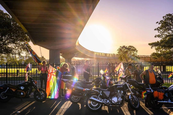 rae from origami customs in Dykes on Bikes at sydney world pride 2023