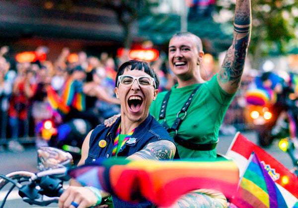 rae from origami customs in Dykes on Bikes at sydney world pride 2023