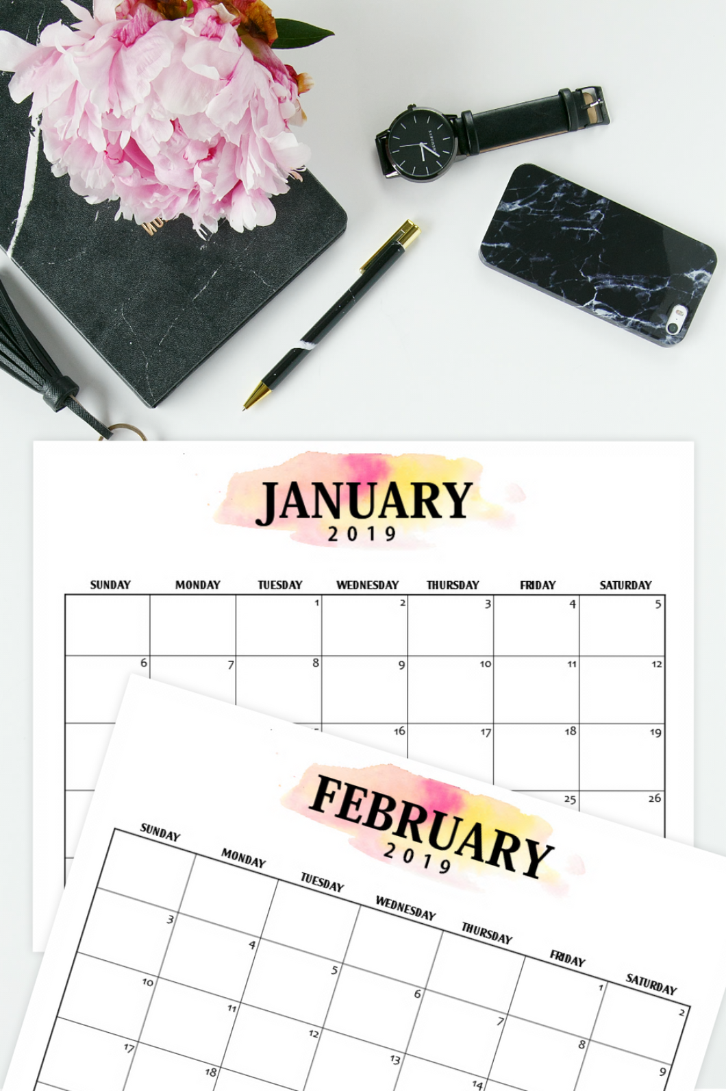 Printable 2019 Calendar in Classic Minimalist Style