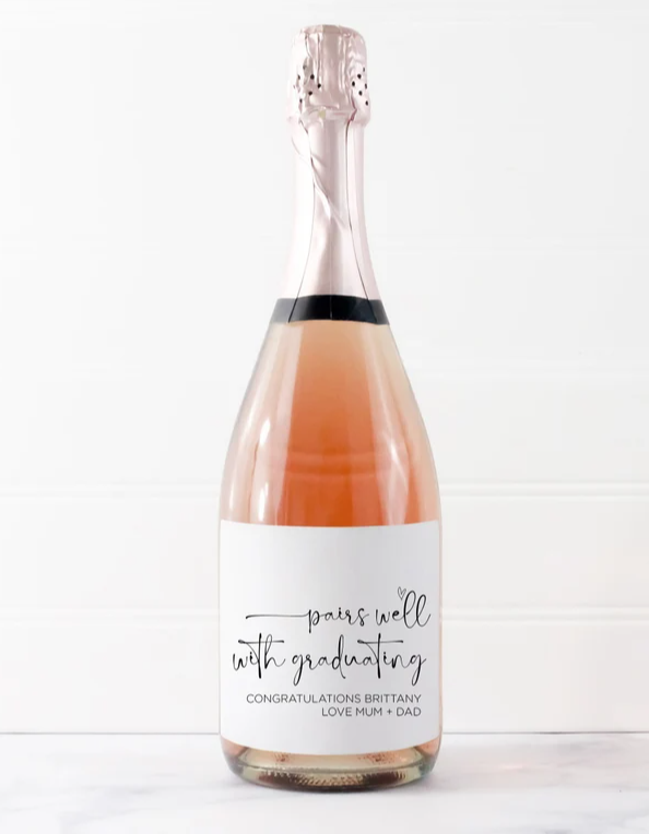 Simple Modern Cheers to Mom Bubble Personalized Sparkling Wine Label