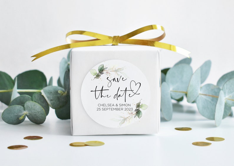  60 2-Inch Save The Date Wedding Invitation Stickers Labels -  Save the Date Stickers Eucalyptus Leaves Design : Handmade Products