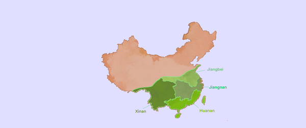 map showing China divided into its tea regions