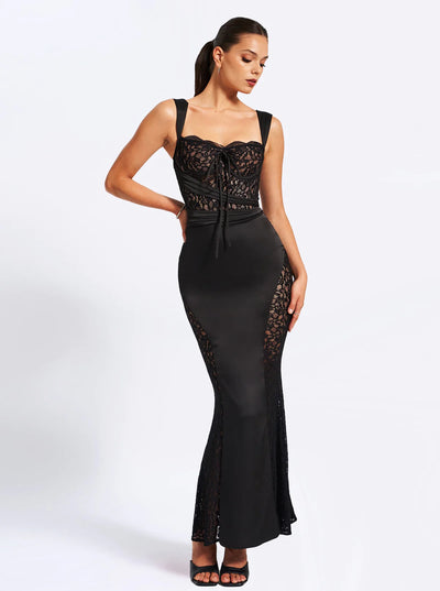 Stella Black Off Shoulder Crystal Corset Satin Gown – Miss Circle