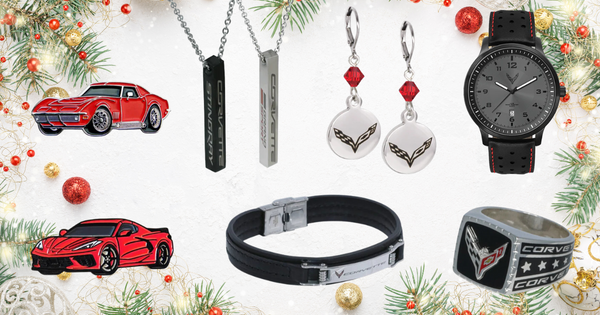 Corvette jewelry including Corvette as lapel pins, earrings, watches, rings, and more!